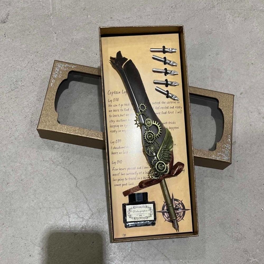 Ponořené inkoustové pero v krabičce Plnicí pero s inkoustovým brkem Pero namáčecí pero se sadou 5 hrotů kaligrafické pero