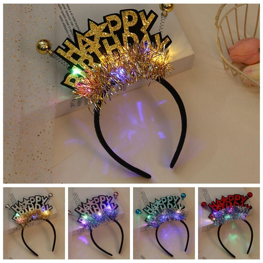 Letter LED Light Hair Hoop Plastic Ball Children Birthday Hair Bands Happy Birthday Headband  Girls