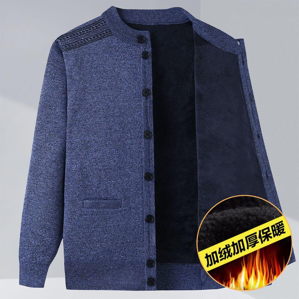 Men's V-Neck Thick Fleece Cardigan: Warm Knitwear for Dad and Grandpa