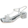 Fairy Wind Butterfly Rhinestone Thick Heel Sandals Female 2025 Summer New Fashion Square Head Transparent Middle Heel Two Wear Cool Slippers