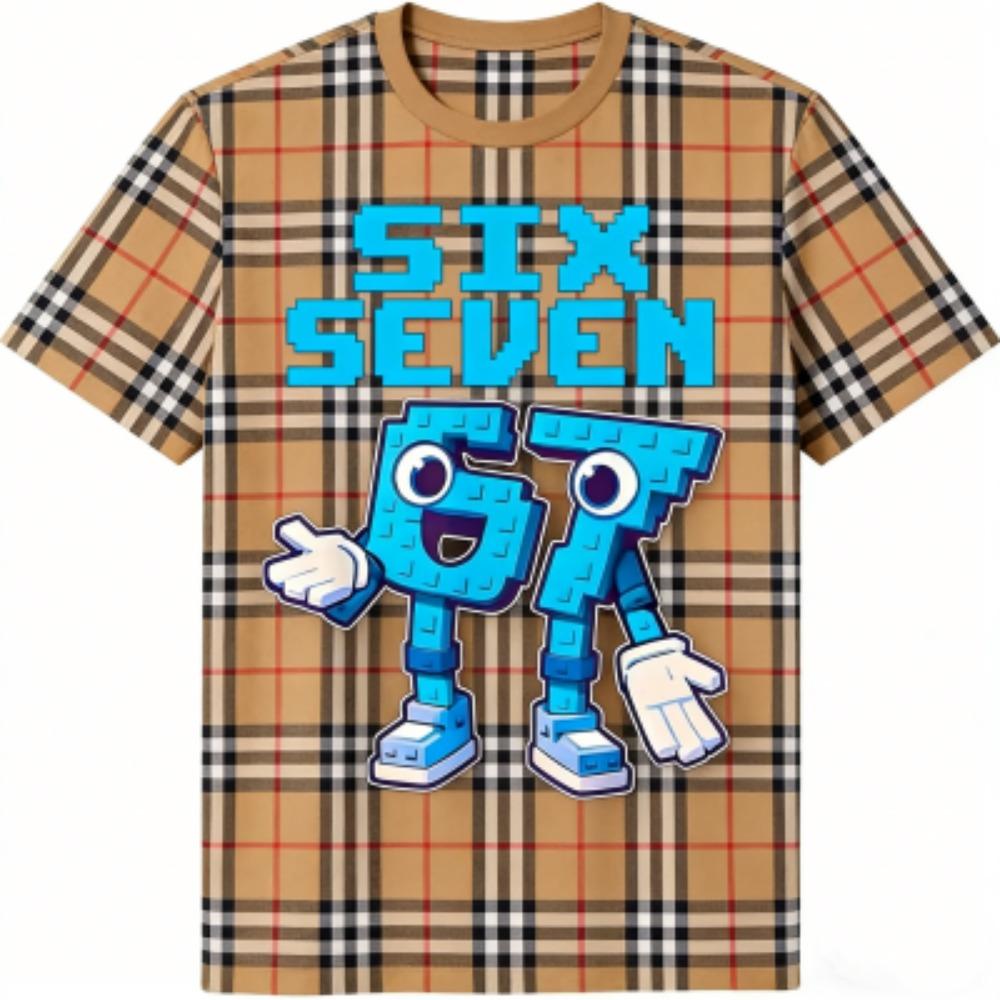 Modisches Kinder T-Shirt 67 Six Seven Streifen Print Jungen und Mädchen T-Shirts Oberteil Sommer Kurzarm Rundhals Lässig Outdoor Kinderkleidung