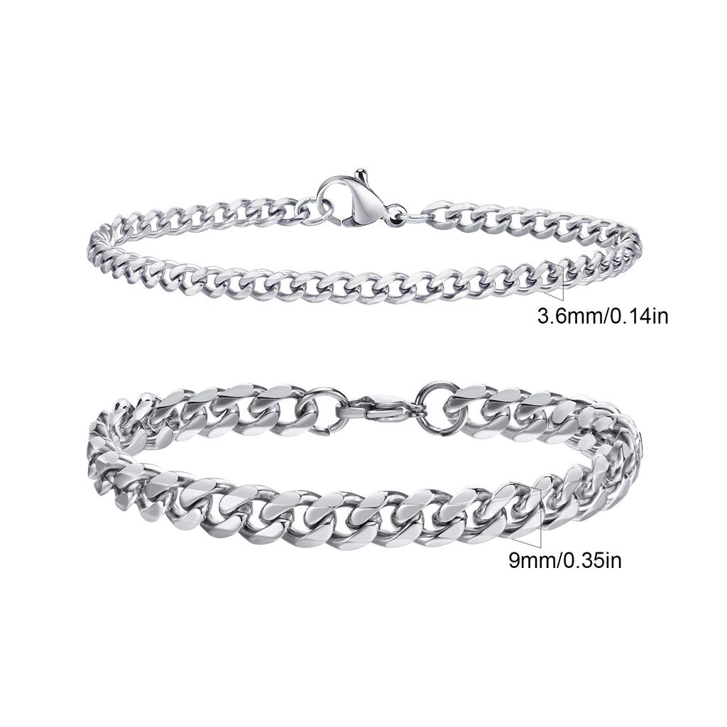 2pcs/set Cuban Chain Bracelet for Men,Waterproof Stainless Steel Miami Curb Wristband,Causal Jewelry Gift