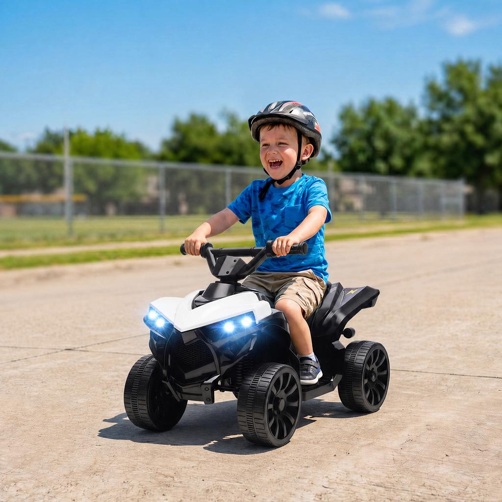 6V Kids ATV, 4 Wheeler Electric Ride on Car with Music and LED Headlights, for Ages 18-56 Months Boys and Girls, White