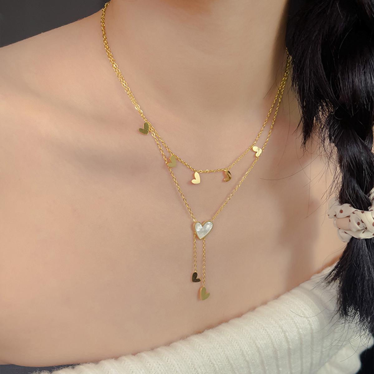 

Женское ожерелье с двухслойным кулоном в виде сердца из титановой стали one size