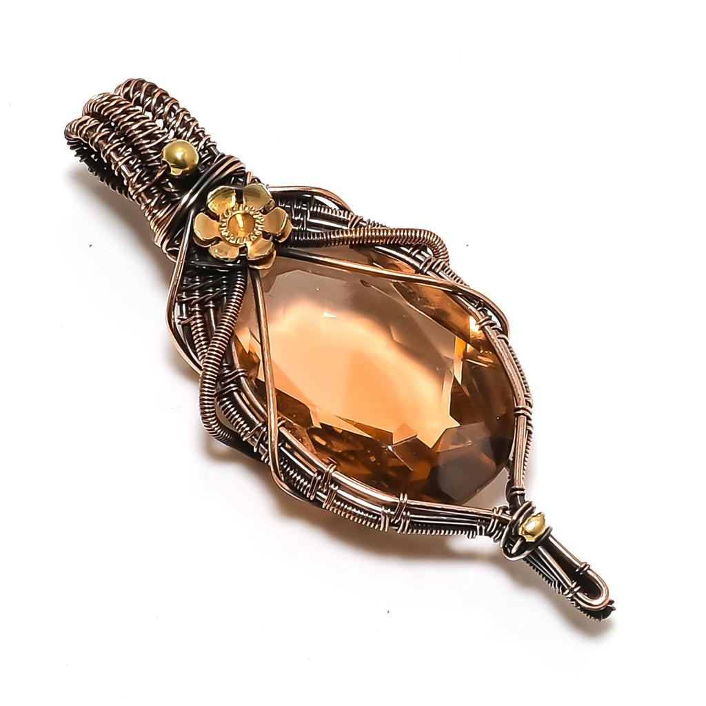 Morganite Pendant, Handmade Gemstone 999 Copper Wire Wrapped Pendant Antique Jewelry, For Engagement Gift