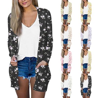 Women's Casual Fashion Floral Print Long Sleeve Mid-Length Cardigan Jacket