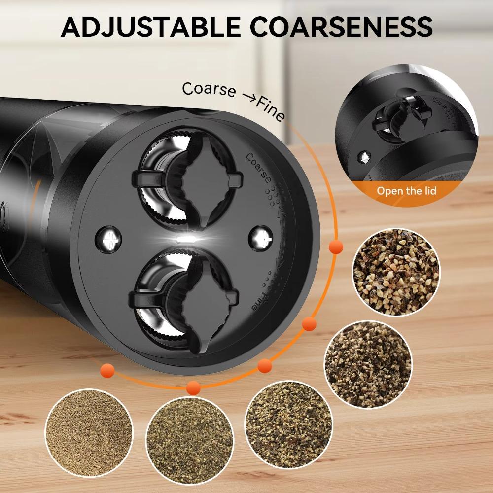 Dual Chamber Electric Pepper Salt Grinder Adjustable Burr Kitchen Spice Grinding Bottle  Cooking