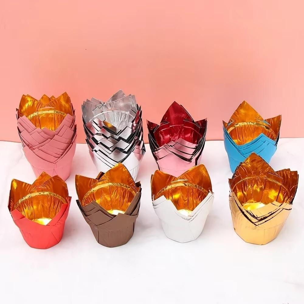 50Pcs Pastry Tools Muffin Cupcake Liners Tulip Style High Temperature Resistant Cupcake Paper Cups Oilproof & Non-Stick