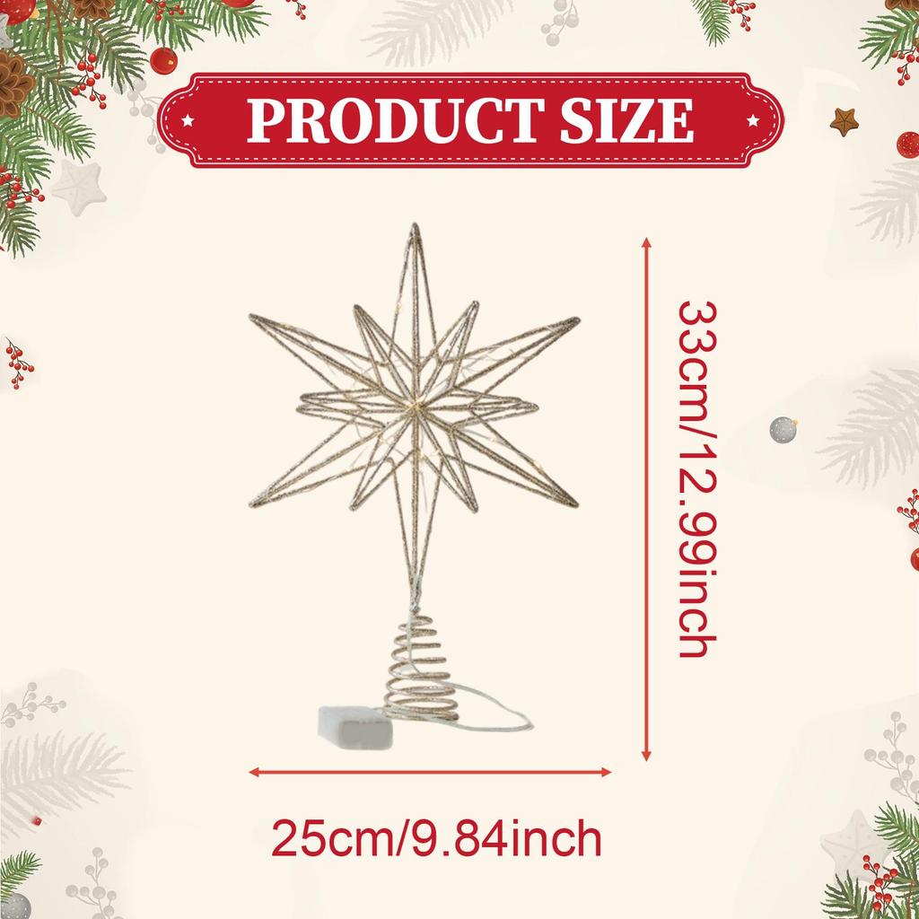 Estrela Grande para Topo de Árvore de Natal Ornamento Glitter Ferro Decoração Festiva para Centro de Mesa de Festa e Árvore de Natal Externa