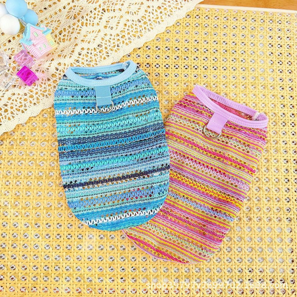 Rainbow Multi-color Woven Hollow Vest Summer Breathable Thin Pet Dog Dog Cat Clothes Anti-hair Loss Than Bear