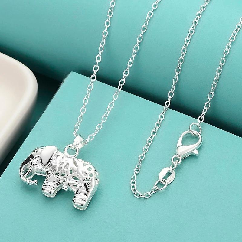 Fine Charms 925 Sterling Silver Pretty Elephant Pendant Necklace for Women Fashion Wedding Accessories Party Jewelry Gifts