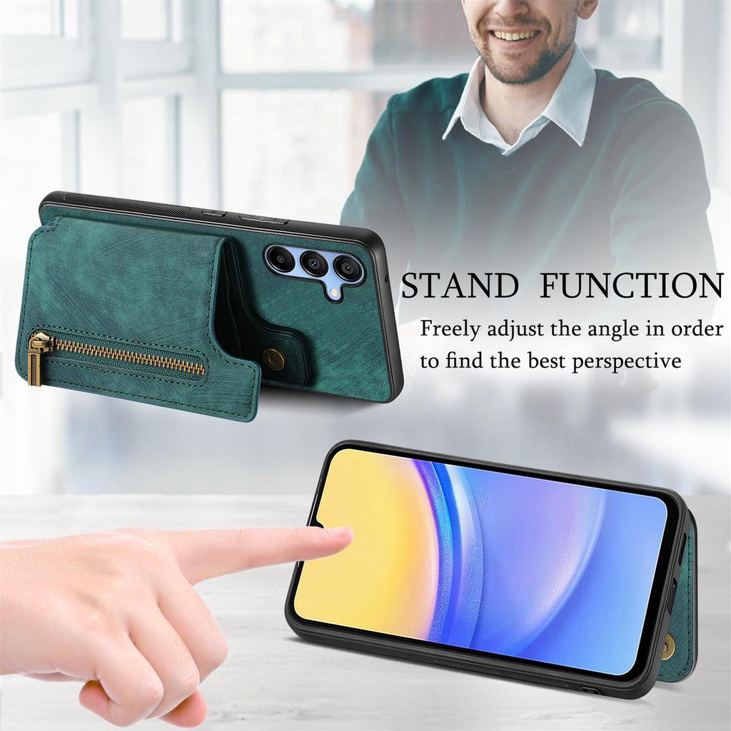 D15 For Samsung Galaxy A15 4G/5G Case Retro Leather+TPU Wallet Zipper Pocket Phone Cover