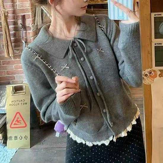 Korean Style Women's Soft Knit Lapel Tie Cardigan Sweater Coat for Autumn/Winter