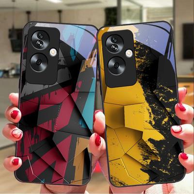 Geometrisches Muster Für Oppo A79 5G 58 78 74 60 4G Reno 11F Realme GT 6 11 Note 50 10 C55 X2 Gehärtetes Glas Schwarz Handyhülle