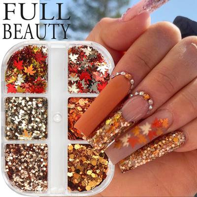 Nail Art Glitter Sequin Autumn Maple Leaf Thanksgiving Maple Leaf Mixed Round Sequin Nail Art Glitter