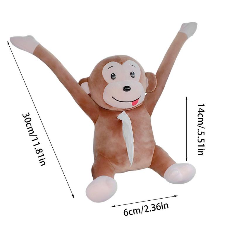 Funny Napkin Paper Box Car Accessory Plush Monkey Toilet Paper Dispenser Cartoon Drawer Tissue Box For Automobile