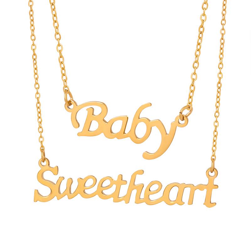 European & American High-End Titanium Steel Gold Letter Pendant Necklace for Women