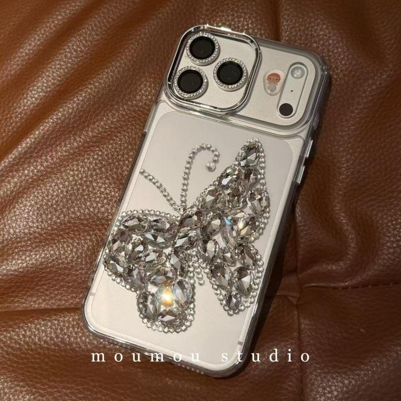 Premium sense Epoxy three-dimensional flash diamond butterfly for iPhone17promax Apple 16 mobile phone case 15 New 14
