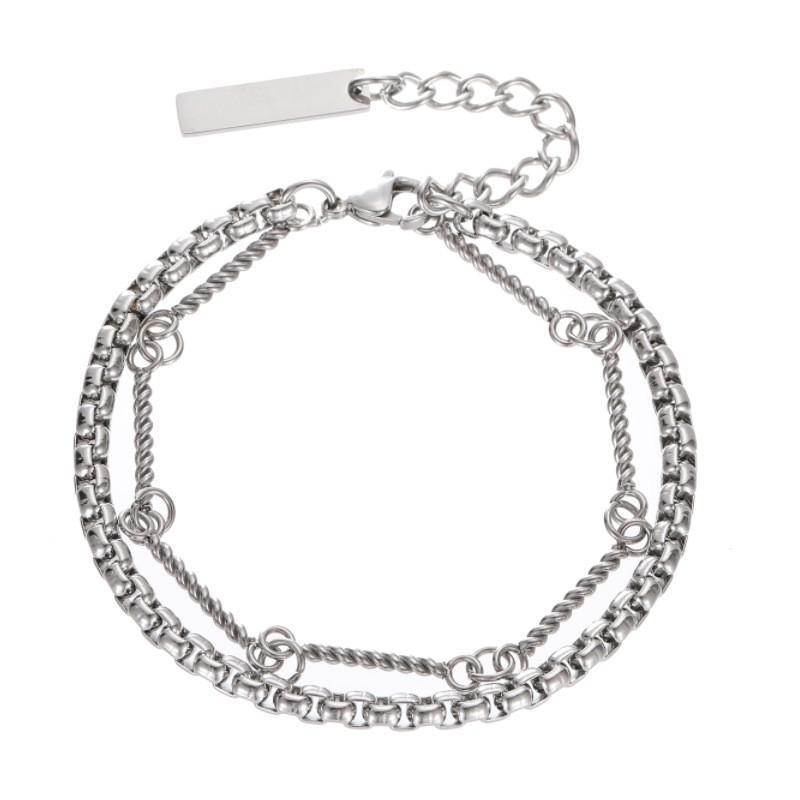 Mens Titanium Steel Bamboo Joint Double Layer Stackable Bracelet Minimalist Japanese Retro Style Unisex Fashion Accessory