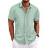 New Men's Linen Striped Jacquard Casual Loose Short-sleeved Shirt