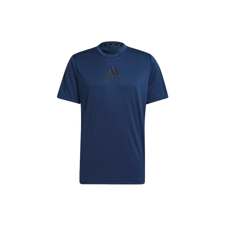 

Adidas Logo Print Training Спортивная футболка с коротким рукавом с круглым вырезом Мужские топы Темно-синий GM2129