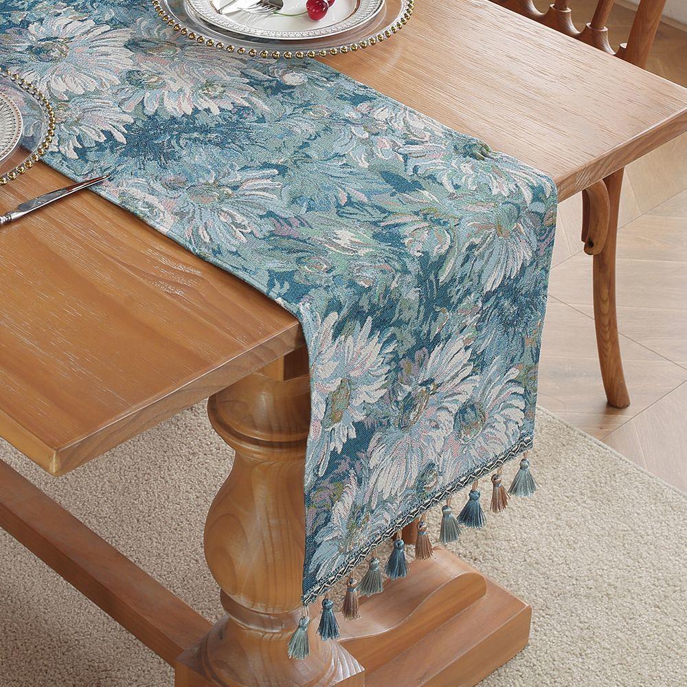 American Retro Style Tea Party Western Table Flag Cloth Bohemian Oil Painting Style Table Flag Light Luxury Embroidery Long Tablecloth