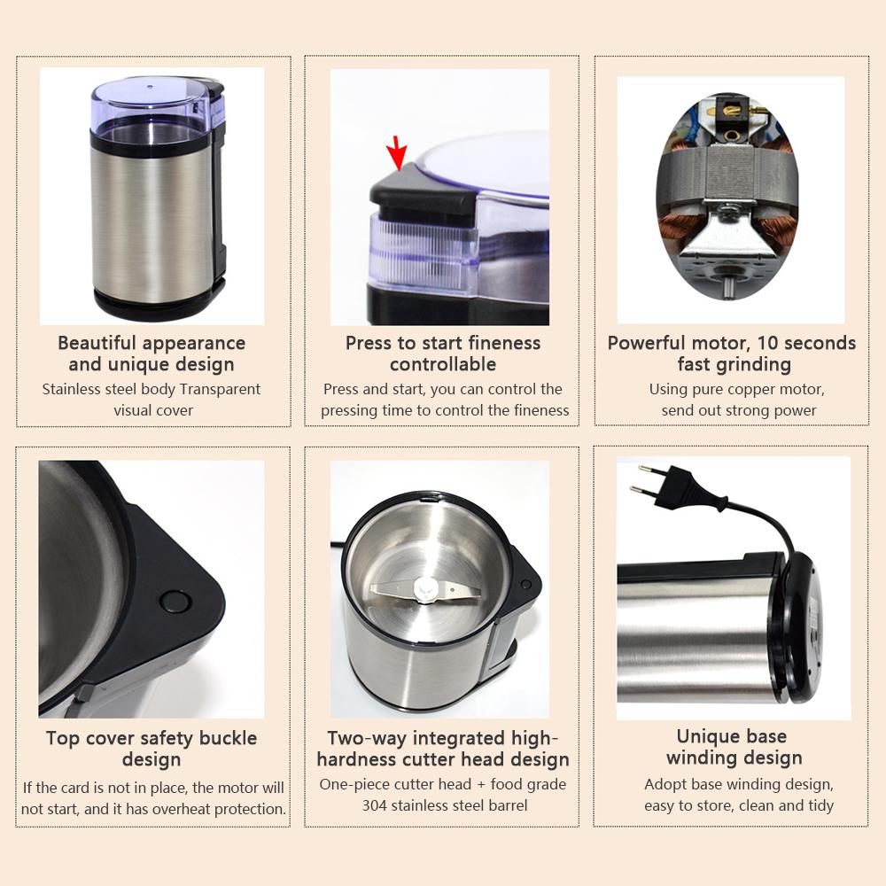 Grinder Household Mini Stainless Steel Electric Herb Pulverizer 180W High Power 10 S Quick Grinding Ultrafine Coffee Triturator