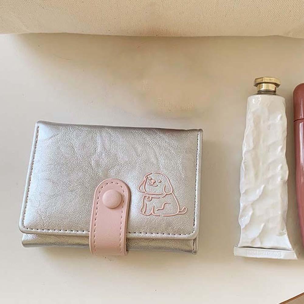 Portable Candy Color Puppy Wallet Small Pouch PVC Short Leather Purse Multiple Card Anti-splash Water Three Fold Card Bag Girls