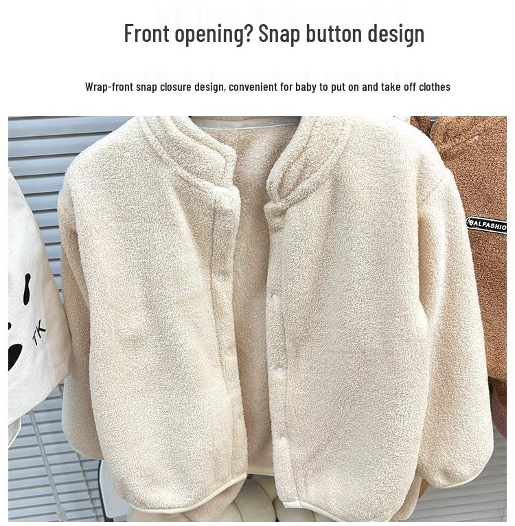 Korean Style Kids' Two-Piece Set: Stand-up Collar Fleece Sweater & Thick Pants for Fall/Winter, Unisex