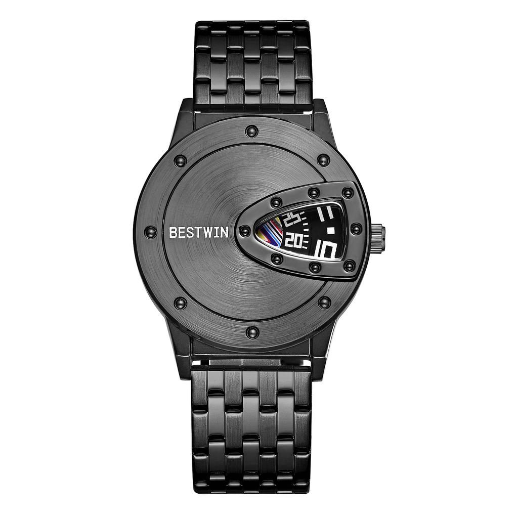 BestWin Men Watches Sports Creative Design Dial Stainless Steel Band Waterproof High Quality Quartz Male Watch Reloj Hombre Gold