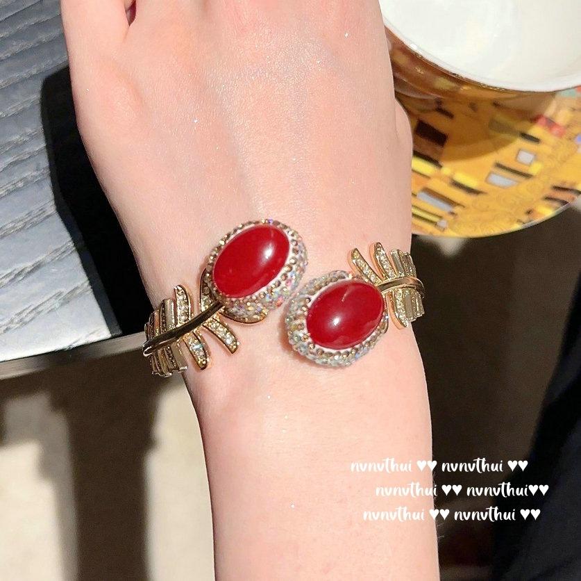 Damascus Rose Glazed Bracelet Vintage Plated 18K Gold, Baroque Citrine Drop Sweater Chain