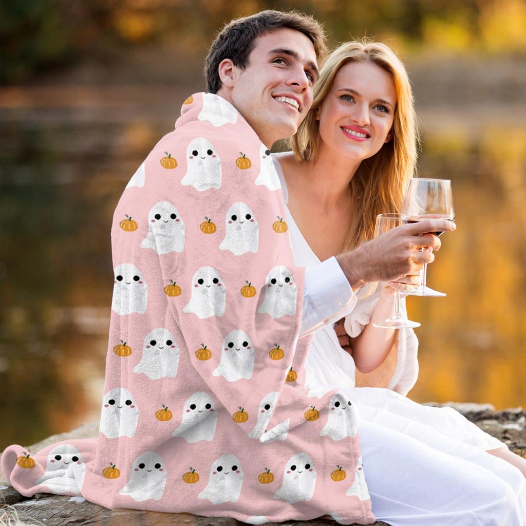Halloween Throw Blanket Cute Ghost Flannel Blanket Ultra-Soft Warm Throw Blanket For Bedroom Living Rooms Couch Sofa Home Decor