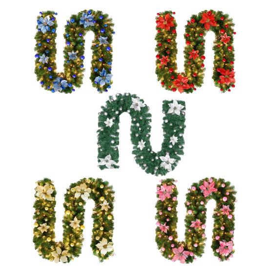 Christmas Illuminate Garland 8.8ft Rattan Christmas Battery Operated Artificial Flower Vine Plants Christmas Decorations