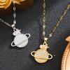 Elegant Saturn Smiley Face Pendant Necklace - Light Luxury, Versatile Clavicle Chain for Women