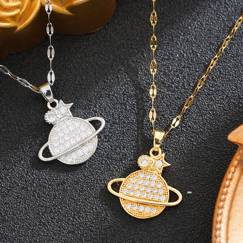Elegant Saturn Smiley Face Pendant Necklace - Light Luxury, Versatile Clavicle Chain for Women