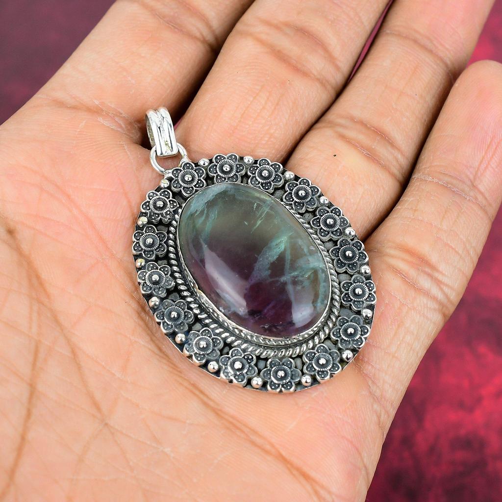 Crystal Quartz Gemstone Pendant, 925 Solid Sterling Silver Pendant Jewelry, Handmade Antique Jewelry Gift For Mother