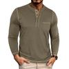 Men Vintage Contrast Color Crew Neck Long Sleeve Pocket Casual Henley T Shirt