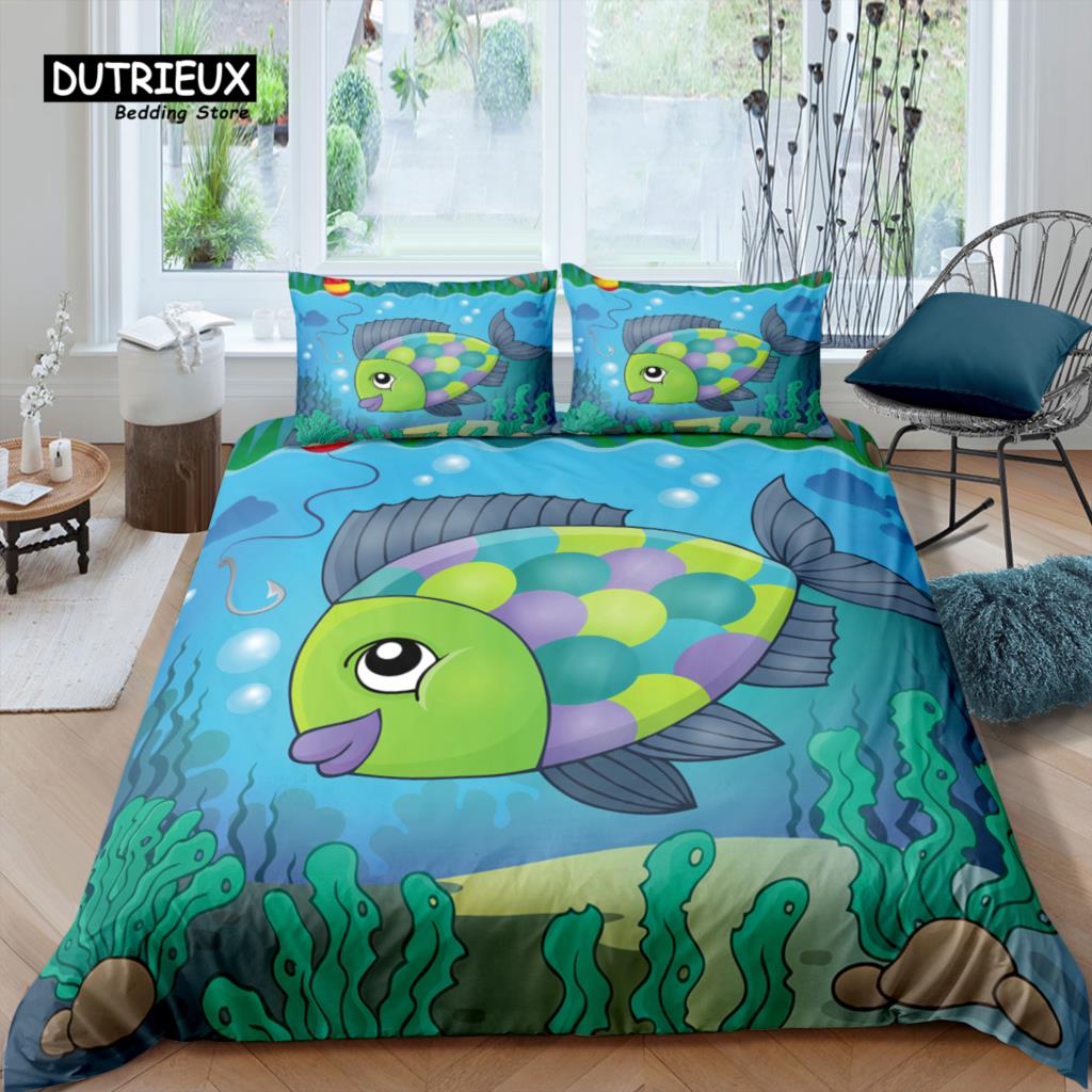 

Home Living Luxury 3D Cartoon Fish Bedding Set Duvet Cover Pillowcase Kids Bedding Set Queen and King EU/US/AU/UK Size EU single(135x200cm)
