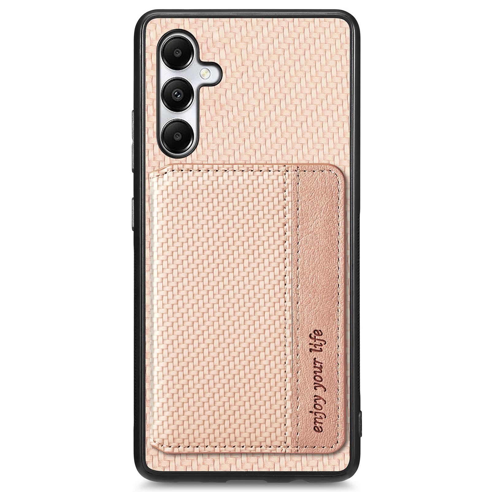 

For Samsung Galaxy A05s 4G Case Card Slots Leather Coated PC+TPU Phone Cover Apricot