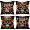 Day Of The Dead Pillow Covers Set Of 4 Sugar Skull Marigold Dia De Los Muertos Mexican Fiesta Party Decorations For Sofa Couch