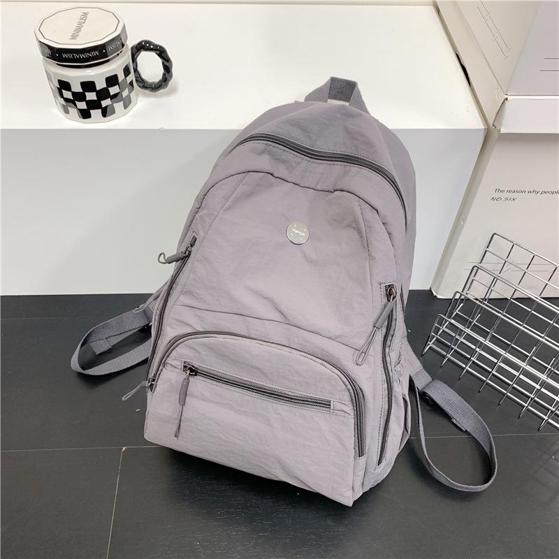 Solid Color Simple and Lightweight Schoolbag Female College Student Backpack Portable Travel Anti-splashing Leisure Travel Backpack