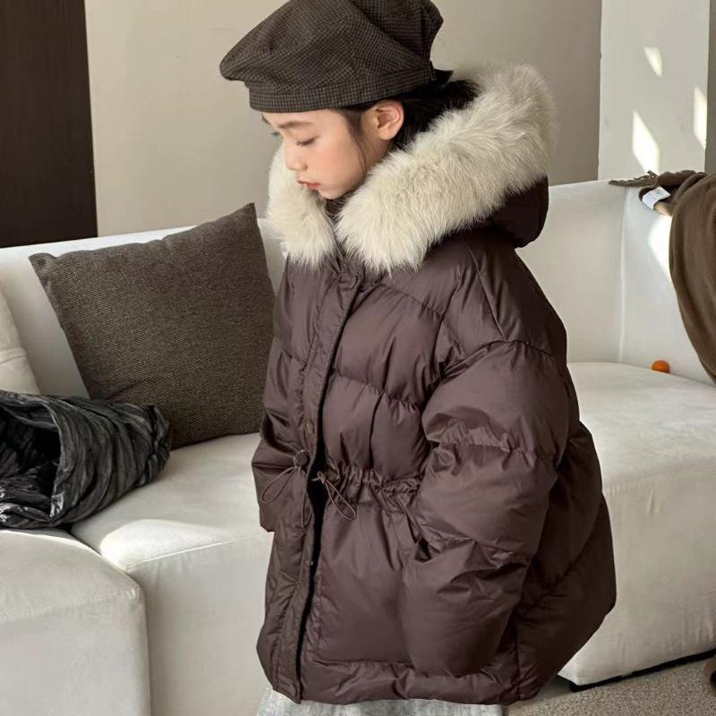 

Девочки пуховик хлопок мода зимняя хлопковая куртка с капюшоном теплая хлопковая 100cm кофейный