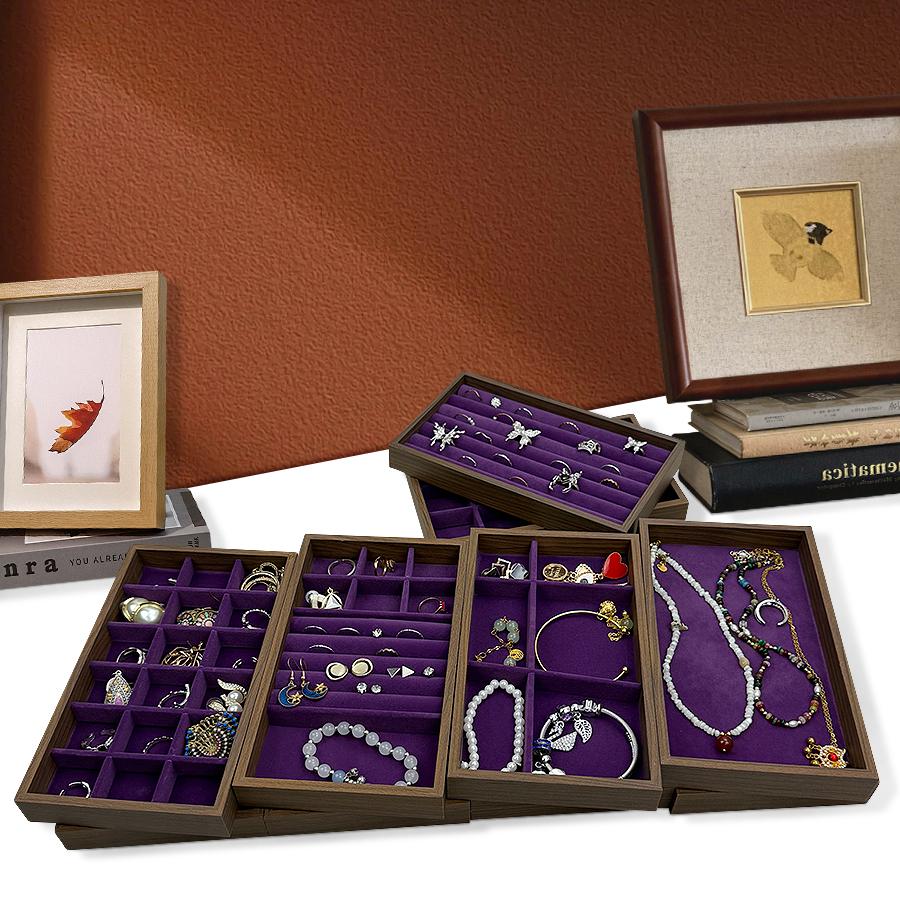 1 Pc, Walnut Wood Pattern Jewelry Box, Jewelry Tray, Suitable for Storing Necklaces, Rings, Earrings and Ear Studs. Color: Violet