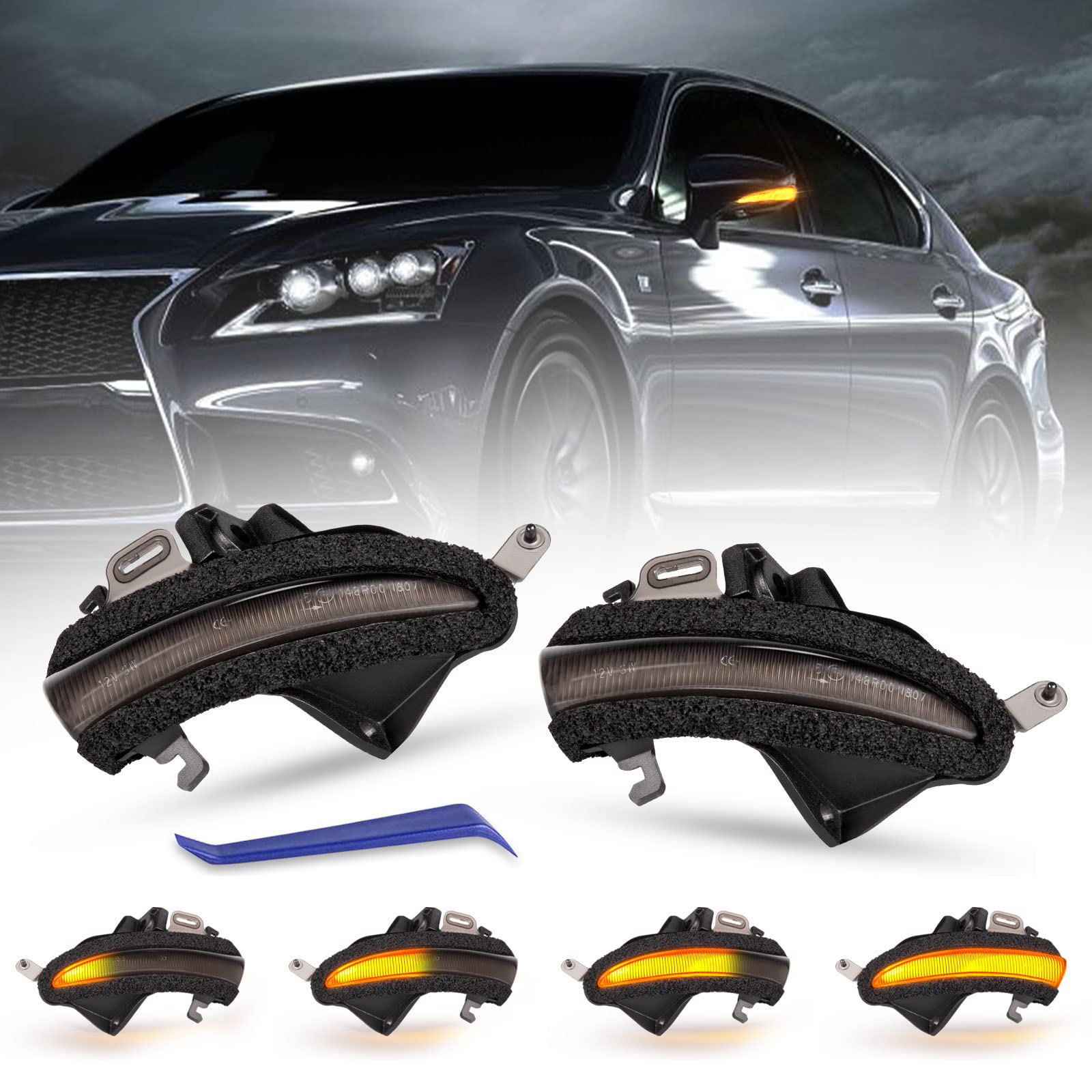 

POPMOTORZ Side Mirror Turn Signals for Lexus and GSE31 Also compatible with and Genuine Lexus Replacement Side Mirror Turn IS300/IS350 (late model),