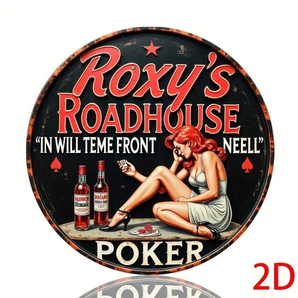 

Vintage Pin-Up Girl Playing Poker Drinking Whiskey Metal Wall Poster for Bar