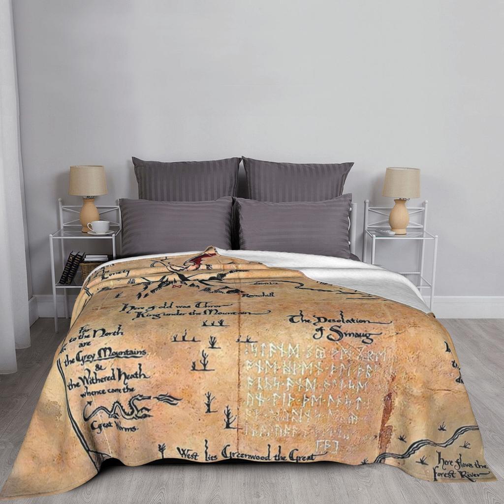 L-Lords Of The R-Rings Middle Earth Map Fuzzy Blanket Custom Throw Blankets for Sofa Bedding Lounge 125*100cm Bedspread