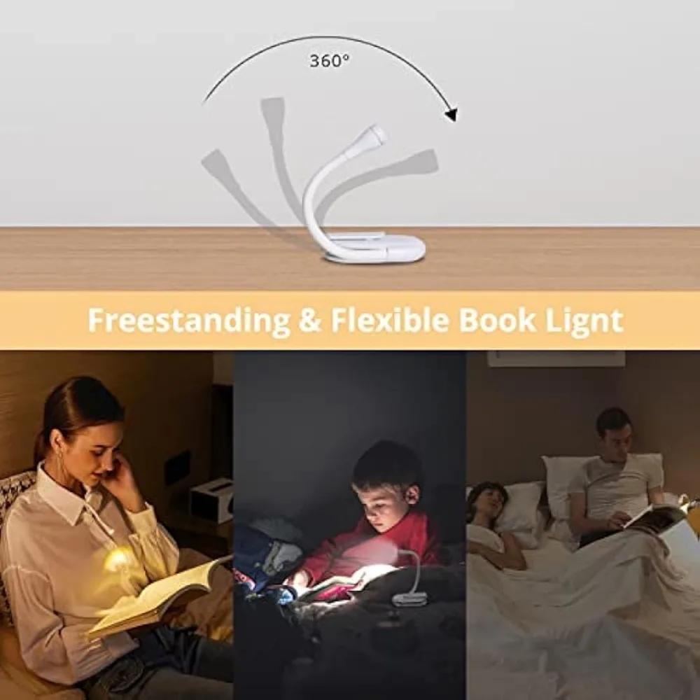 New Book Light Reading Lamp for Books in Bed Led Book Night Lamp Rechargeable 3 Color Stepless Brightness Clip on Reading Lights