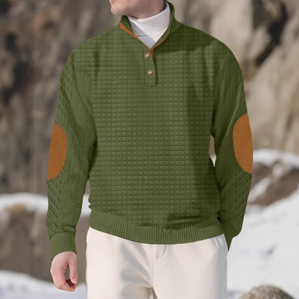 Autumn and Winter Men's New Square Grid Men's Stand Up Collar Single Breasted Casual Long Sleeved Sweatshirt