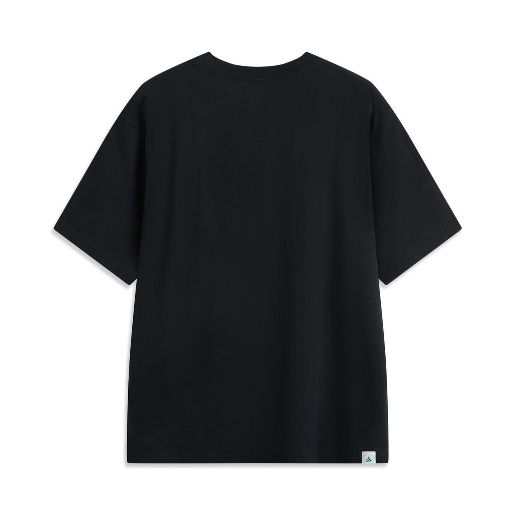 Li Ning Sports Trend Series Printed Letter Crew Neck Comfortable Breathable Short Sleeve T-Shirt Unisex Tops Black AHSUC29-3