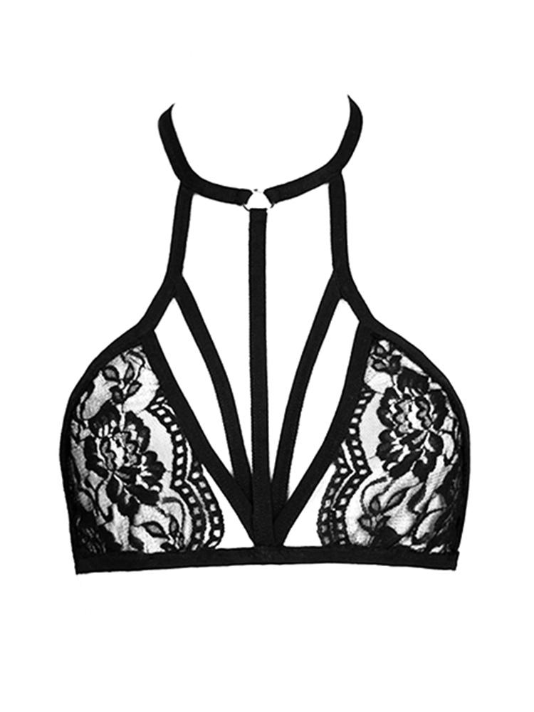 Sutien de lenjerie sexy pentru femei din dantelă transparentă, cu șofer, bretele de bondage, cu scobitură erotică, cu top crop bralette